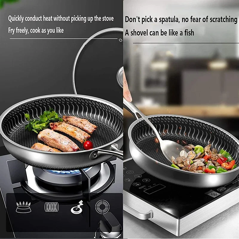 Honeycomb Wok Non-stick Pan Without Oil Fried Steak Pot General Uncoated Pan Cookware 316 Stainless Steel Frying Pan Double-side