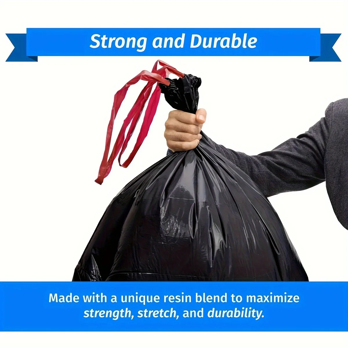 20pcs 39 Gallon BIG holding rope string up Large trash bags Kitchen garbage bags backyard leaves bag（39x43inch)