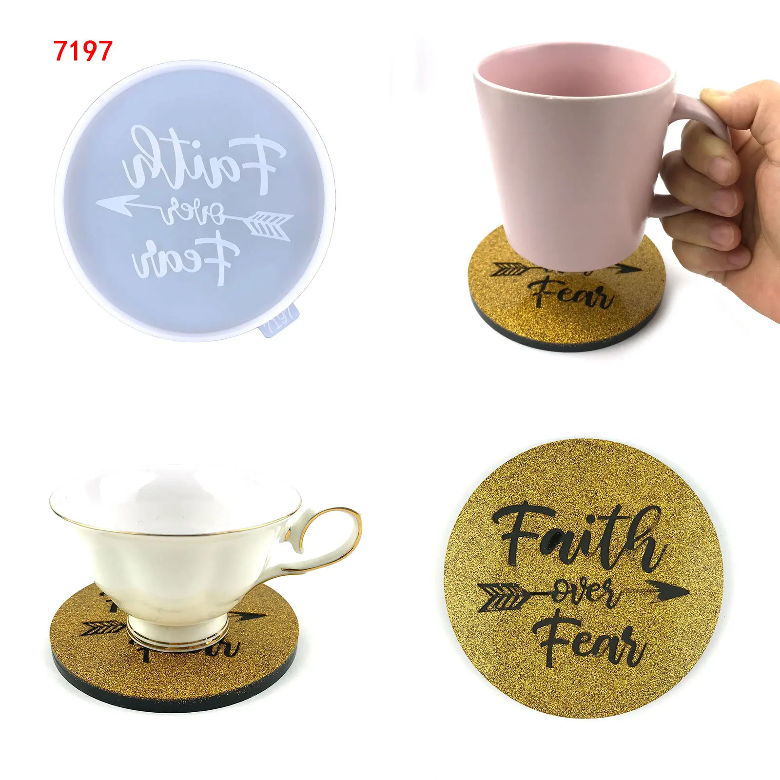 

Round Coaster Silicone Mold DIY English Letter Round Coffee Cup Pad Silicone Mold For Resin Home Decoration Art Mould Craft