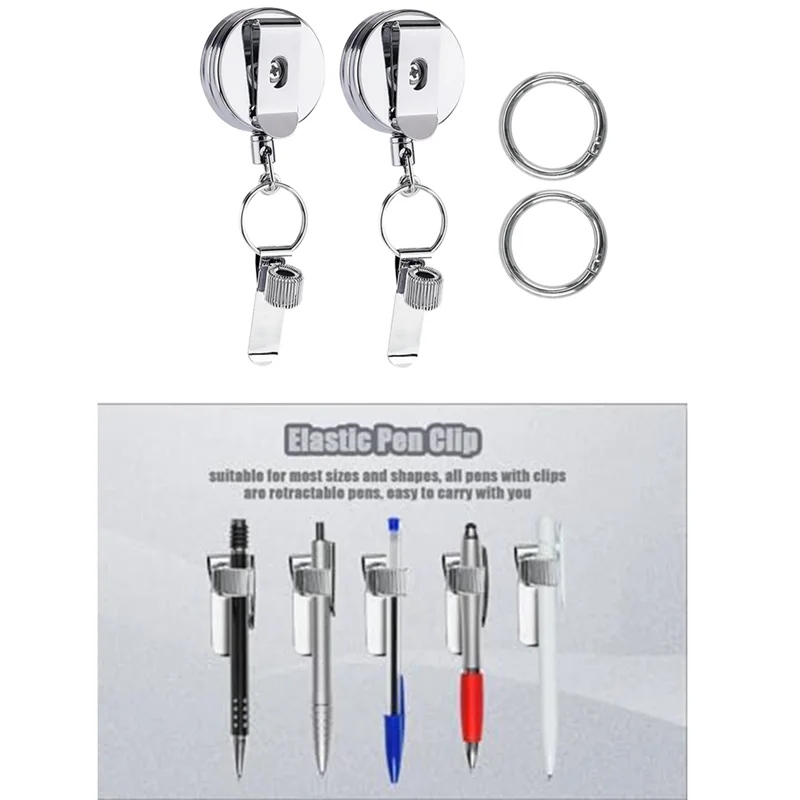 Porte-stylo rétractable 2 pièces, porte-clés à Clip avec Clip de ceinture et porte-clés pour infirmières, enseignants, serveuses durables