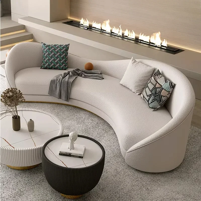 Living room sofa simple white 3-seat velvet curved stainless steel base set