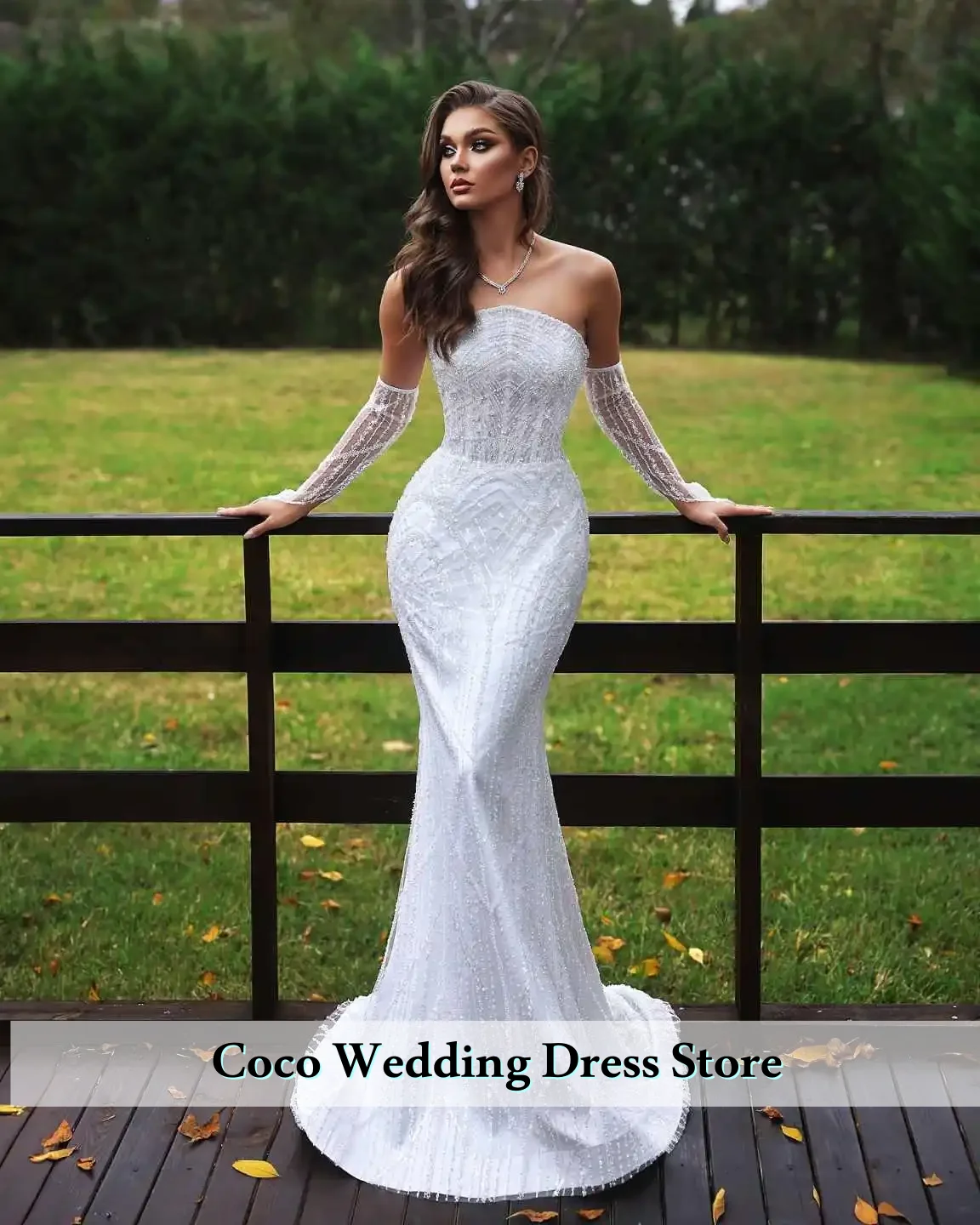 Customized Mermaid Sequins Beads Half Sleeve Backless Floor-Length Wedding Dresses Luxury Bride Wedding Dresses Robe de mariée