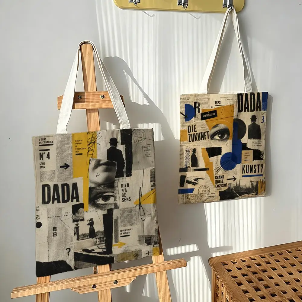Dada Newspaper Collage Storage Bags Canvas bags are suitable for going to class, shopping, gifts, and commuting