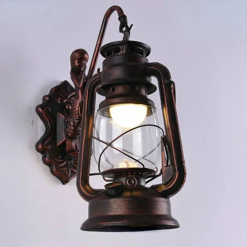 Retro Outdoor Waterproof Lamp Aisle Courtyard Balcony Old Kerosene Lamp Nordic Industrial Wind Iron Decorative Lamps