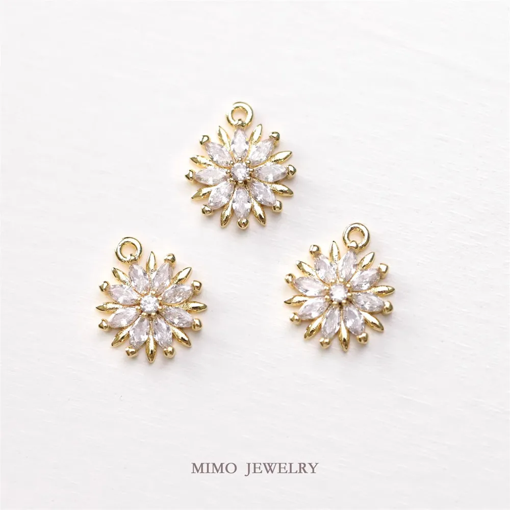 

1PCS 14x12mm Copper Plated with Real Gold and Slightly Inlaid Zircon Sunflower Pendant, DIY Handcrafted Accessory