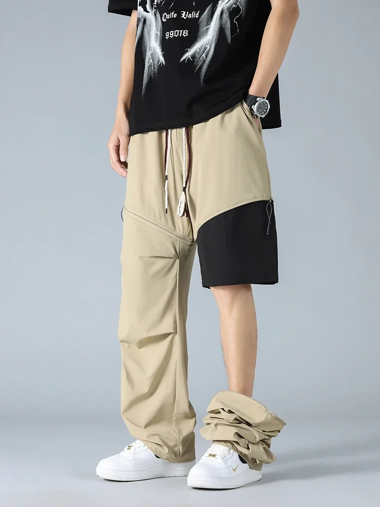 

Летние мужские повседневные брюки, быстросохнущие спортивные брюки из ледяного шелка, прохладное ощущение, съемный подол, свободные, большого размера M-8XL