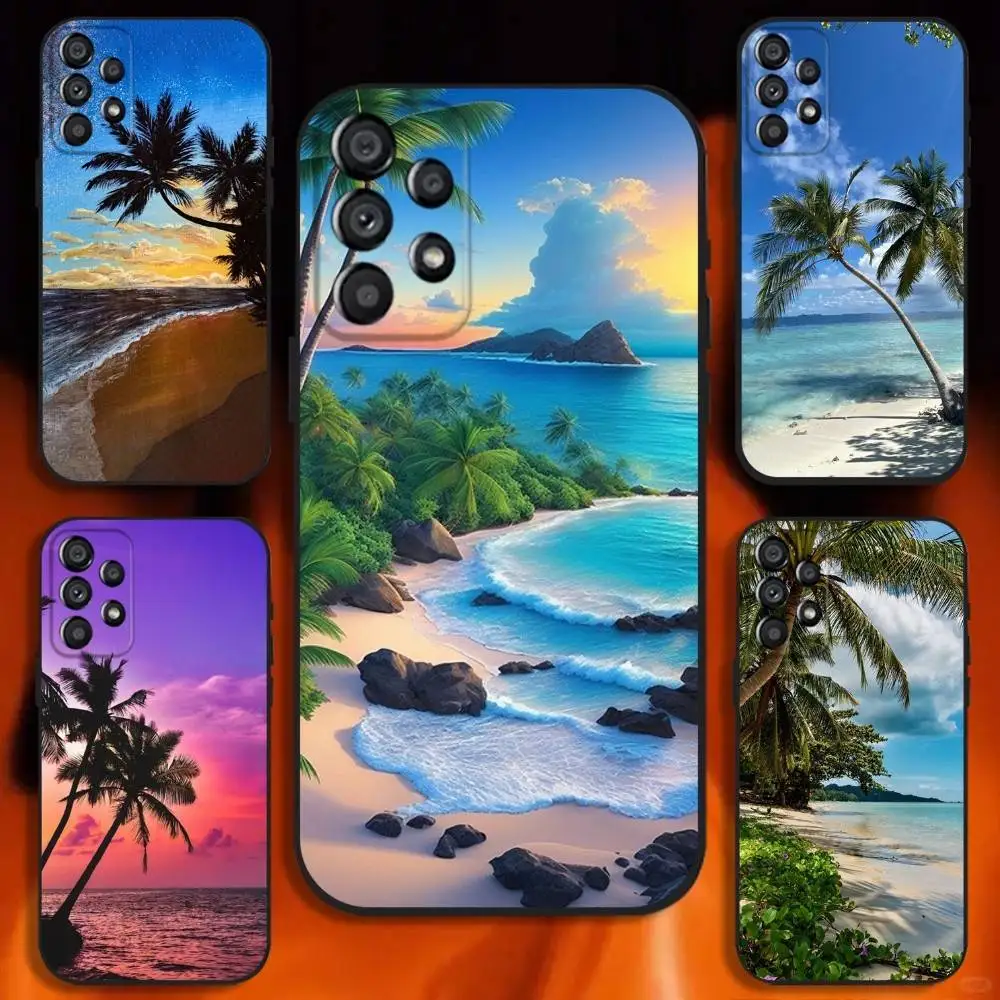 

Summer Beach Sunset Sea Palm Tree Cover Phone Case For Samsung Galaxy A20,A21s,A22,A31,A32,A52,A53,A72,73,A80 Soft Black Cover