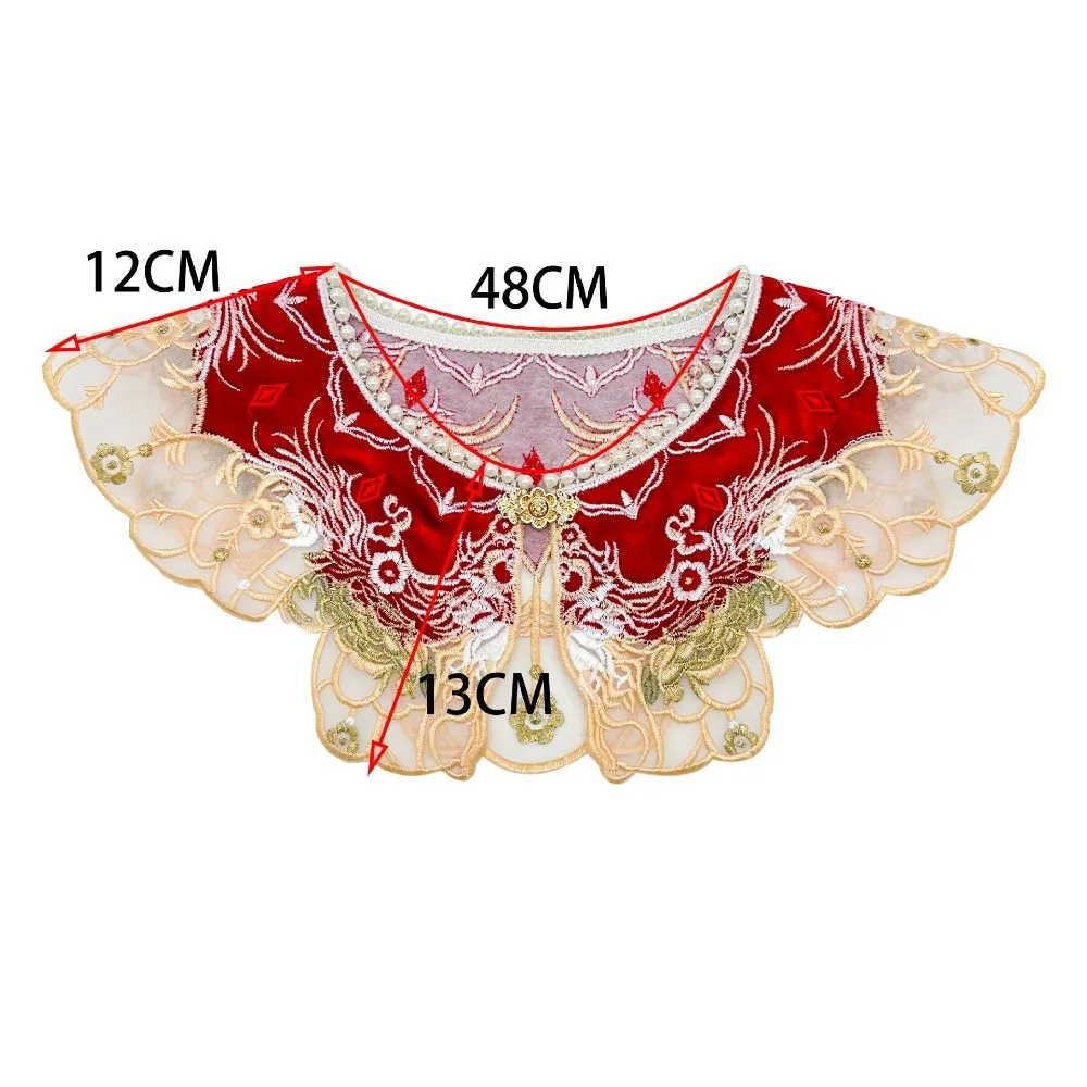 Unique Ancient Costume Hanfu Embroidered Fake Collar Gold Thread Studded Tassels Cloud Shoulder Detachable Shirt Fake Collar