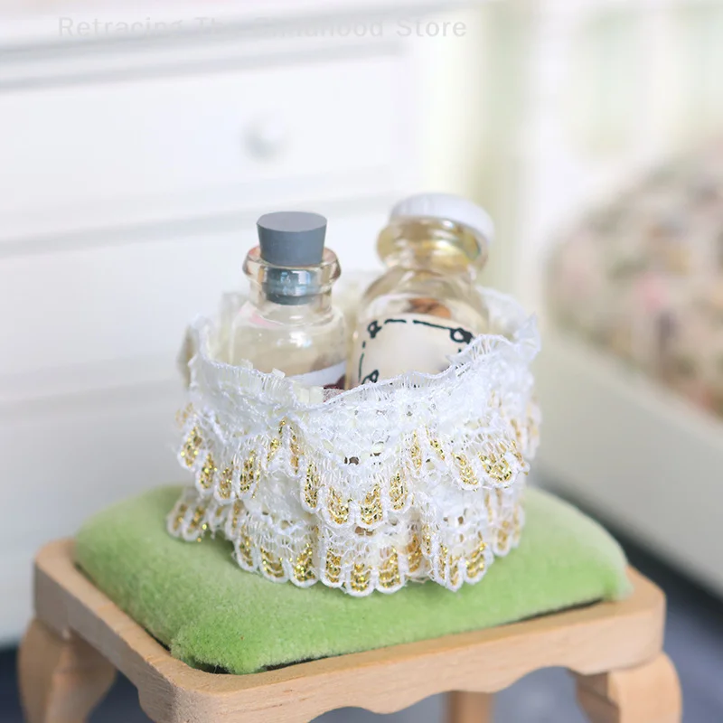1/12 Dollhouse Lace Storage Box Miniature Fabric Storage Basket Furniture Home Model Decor Toy Doll House Accessories