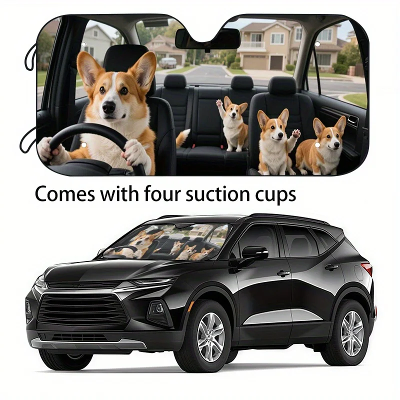 

1pc Humorous Animal Car Sun Visor - UV Protection & Window Cooling, Foldable Polyester Car Window Cover For All Vehicles, Ideal
