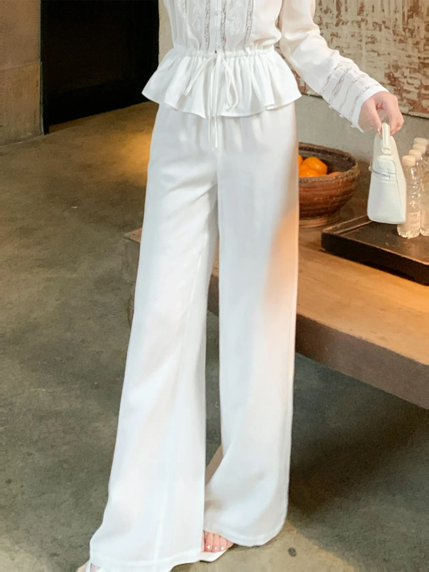 

Pure White Jasmine Women's Straight Leg Pants Spring Summer Drapey Casual High Waist Retro Style Ladies' Pants