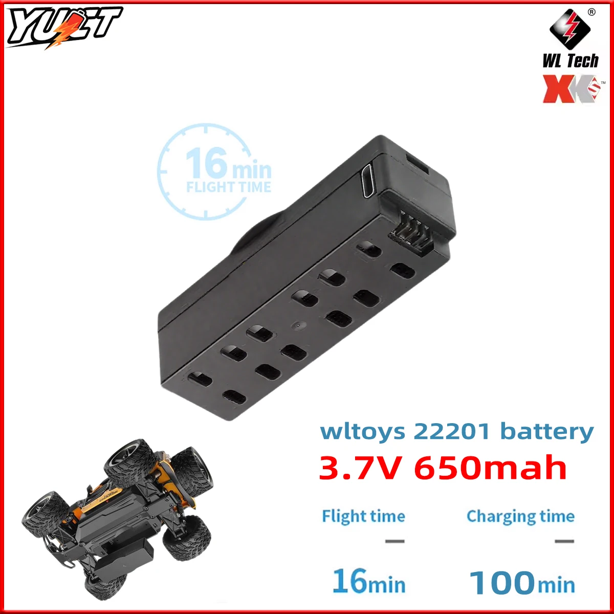 

Wltoys 22201 Оригинальный аккумулятор для радиоуправляемого автомобиля 3,7 В 650 мАч 1S LiPo аккумулятор 22201-2855 Запасные части