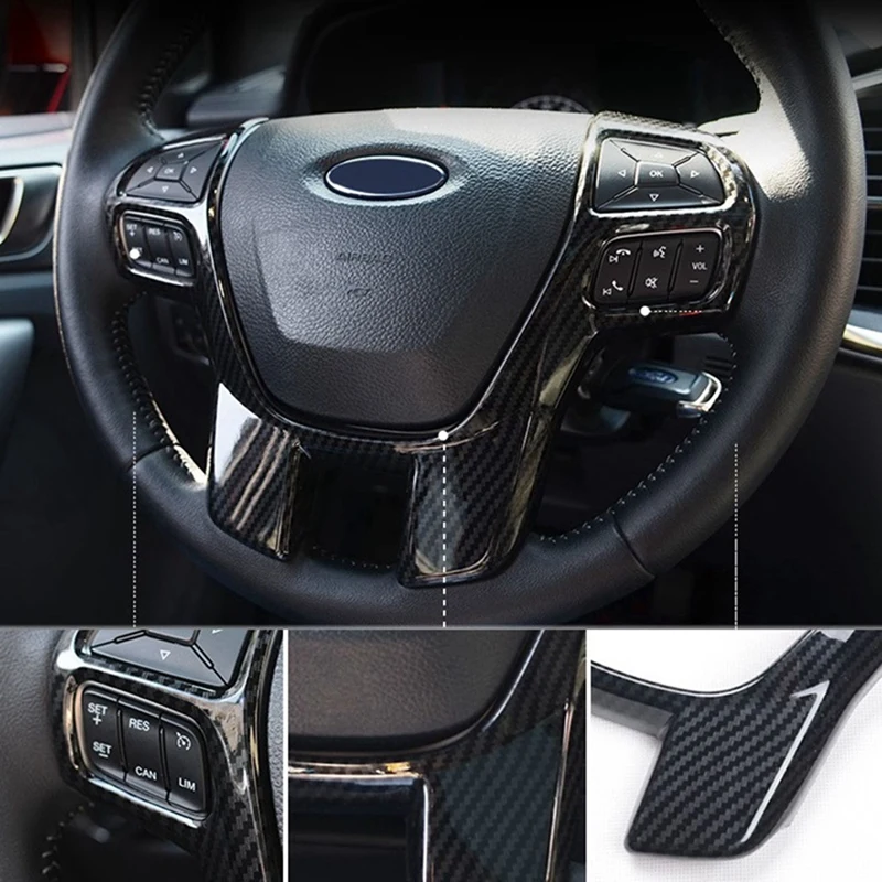 2X For Ford Ranger Everest Endeavor 2015+ Carbon Fiber Steering Wheel & Gear Shift Cover Trim