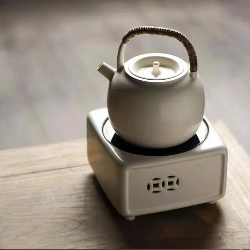 White Clay Teapot Soda Glaze Kung Fu Tea Set Electric Ceramic Stove Tea Brewer Jingdezhen
