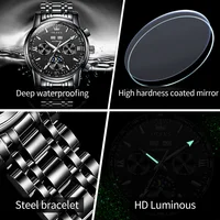 Montre automatique pour homme OLEVS 6633 avec phases de lune, acier inoxydable, étanche, calendrier/hebdomade, montres mécaniques de luxe pour hommes 6