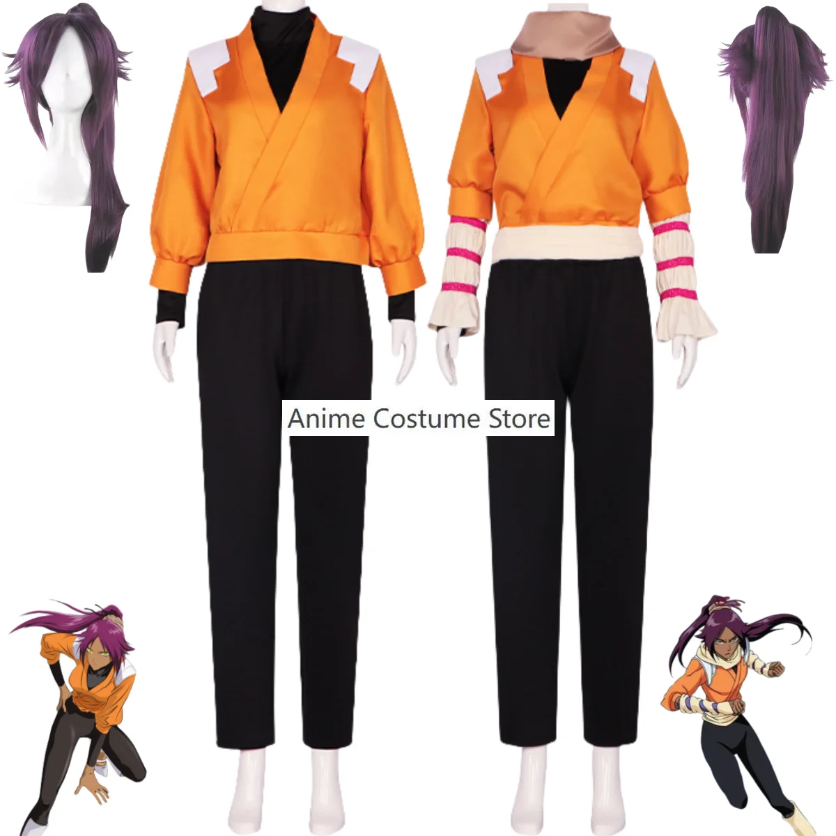 

Anime Bleach Shihouin Yoruichi Cosplay Costume Wig Gotei 13 Captain Combat Yellow Short Long Uniform Woman Sexy Halloween Suit