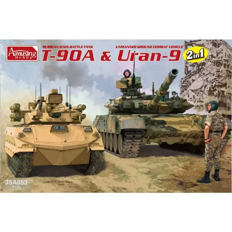 

1/35 assembly model Amusing 35A053 Russian Main Battle Tank T-90A & Uran-9 Dual Vehicle- diy toys Model Kit