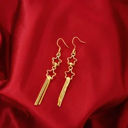 AU999 Gold Earrings Womens Tassel Earrings Goddess Earrings 24K Pure Gold Jewelry Fashion Simple Gold Jewelry