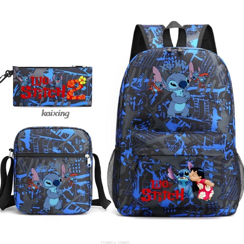 3pcs Lilo And Stitch Backpack Multi-Pocket Nylon School Backpack for Student Female Girls Kawaii Laptop Book Pack Mochilas