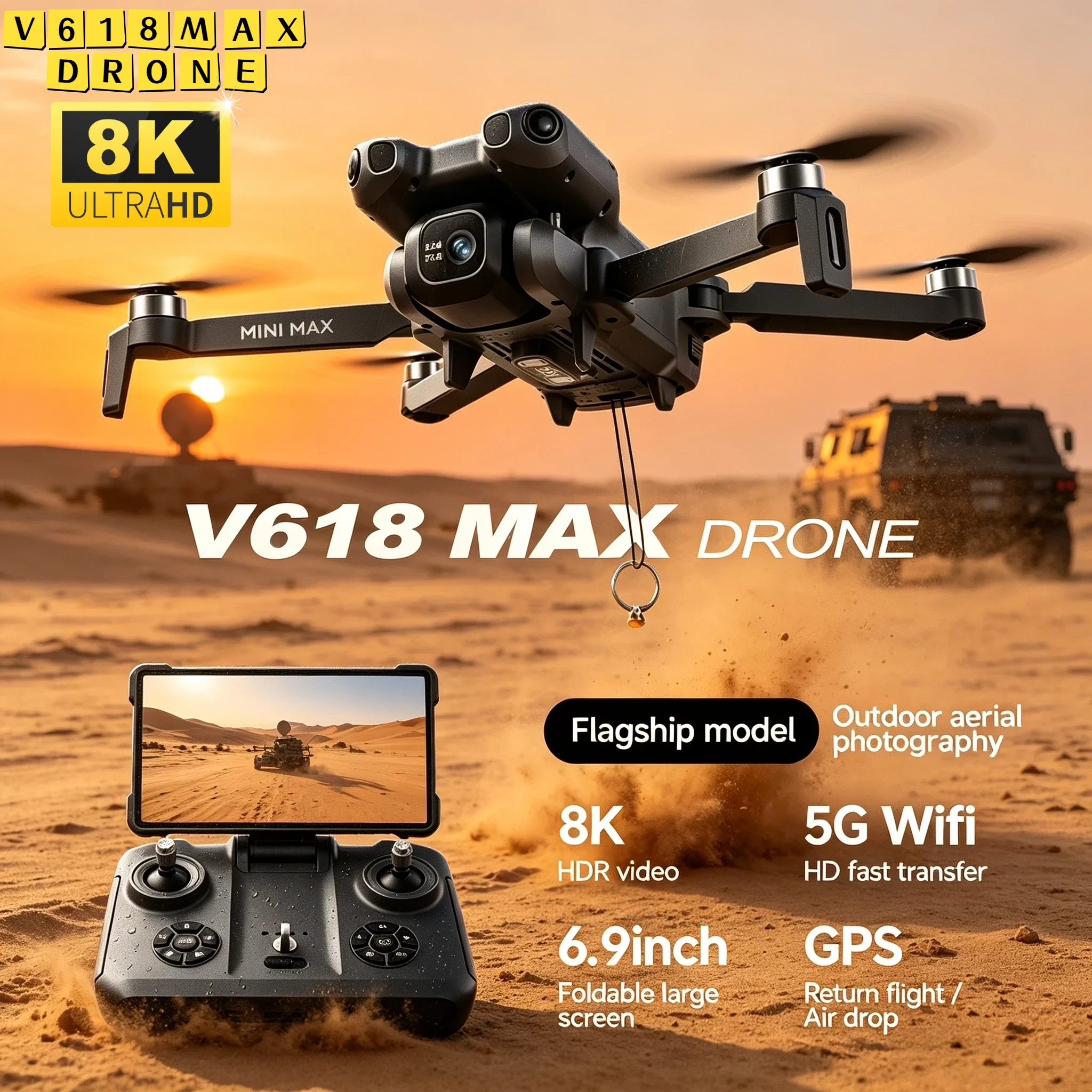 V618 MAX GPS Drone with GPS Return to Home 4K 6K 8K Camera Omnidirectional Obstacle Avoidance 5000m Range RC Quadcopter