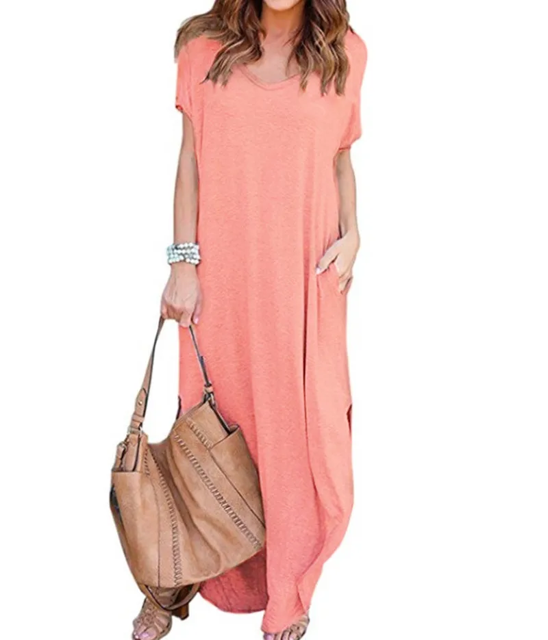 Amazon Summer Hot Sale 2025 Solid Color Women s V-neck Backless Dress Fashion Pocket Split Loose Tank Top