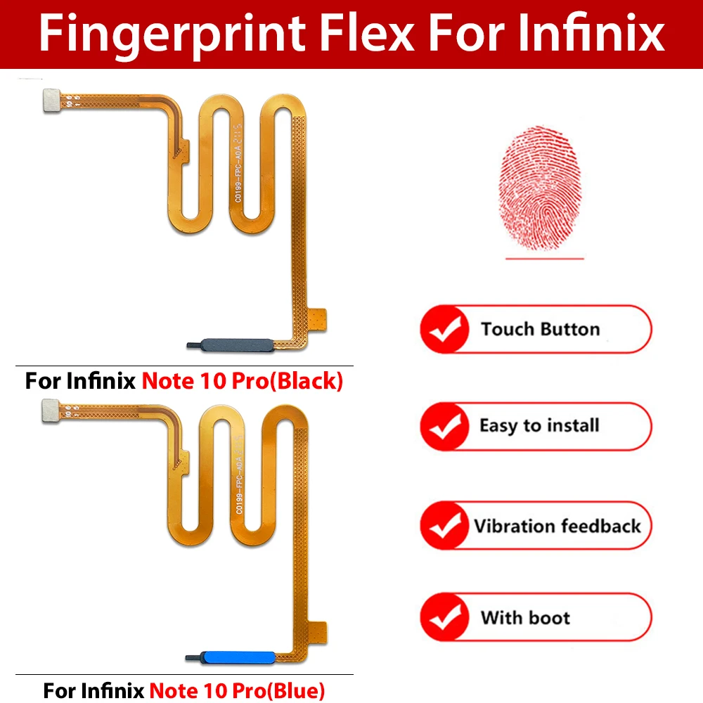 

10Pcs , Fingerprint Scanner For Infinix Note 10 Pro Note 12 Pro 5G Note 12 Pro ID Home Button Fingerprint Menu Return Key Sensor