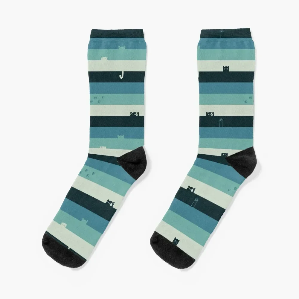 

Blue Ocean Cat-stripes Socks custom hip hop cotton Male Socks Women's