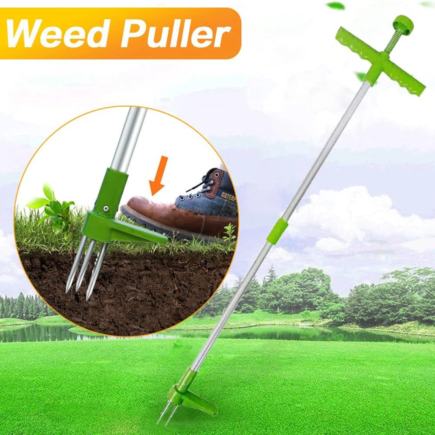 Efficient, comfortable, and durable long-handled stainless steel weed puller for effortless root removal in the garden. Maximize