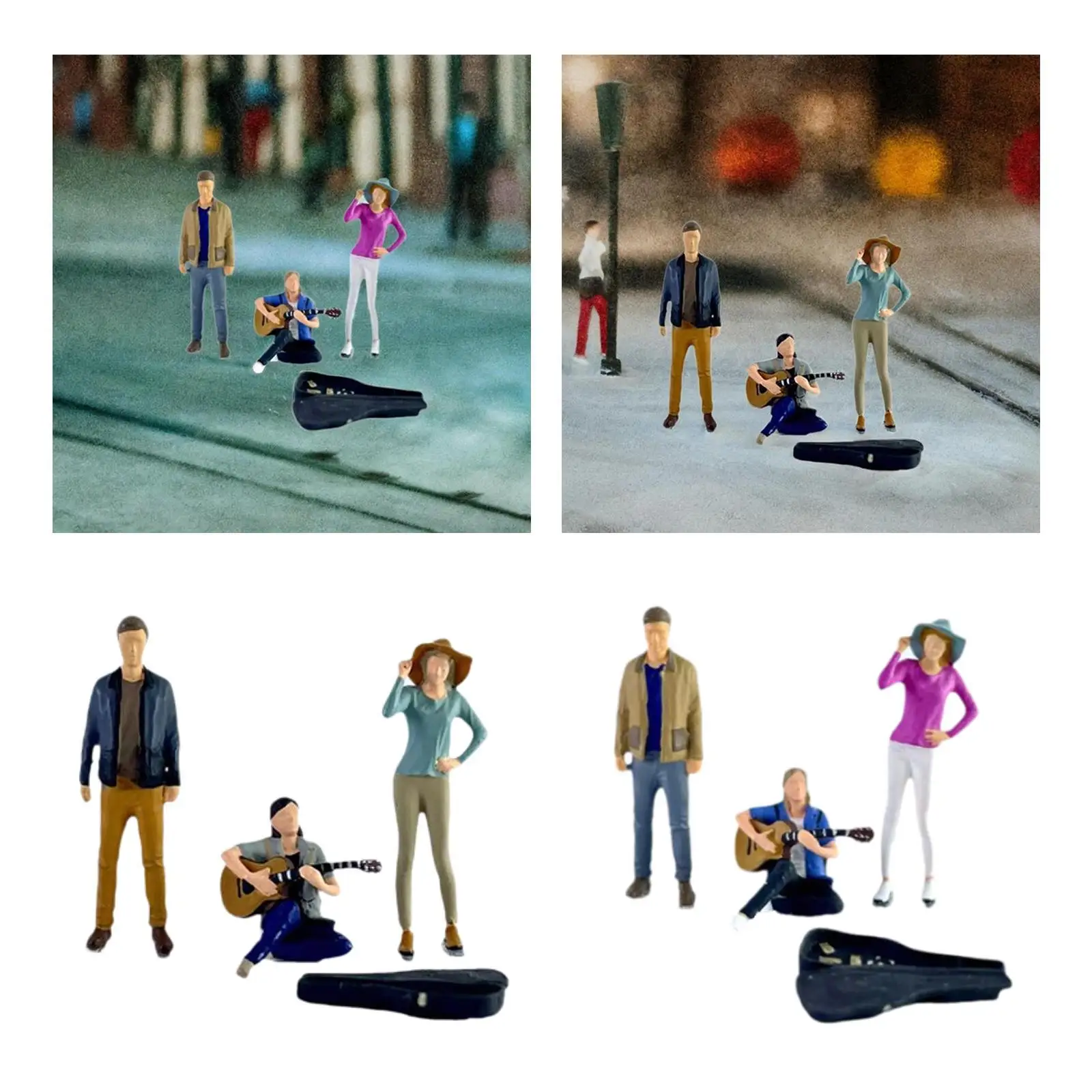 

3Pcs Resin 1/64 People Figures with Mini Guitar Case Mini Guitarist Figure Desk Decor for Scenery Landscape Photo Props Decor