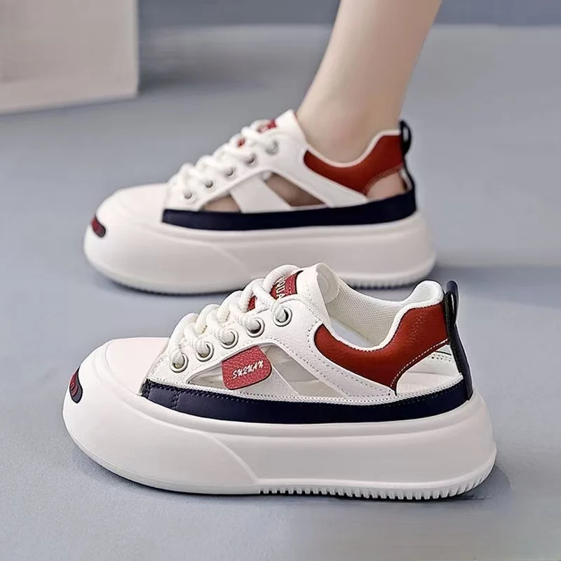 

Женские повседневные спортивные сандалии Baotou с открытыми отверстиями, летняя нескользящая дышащая легкая повседневная спортивная обувь на толстой подошве со шнуровкой