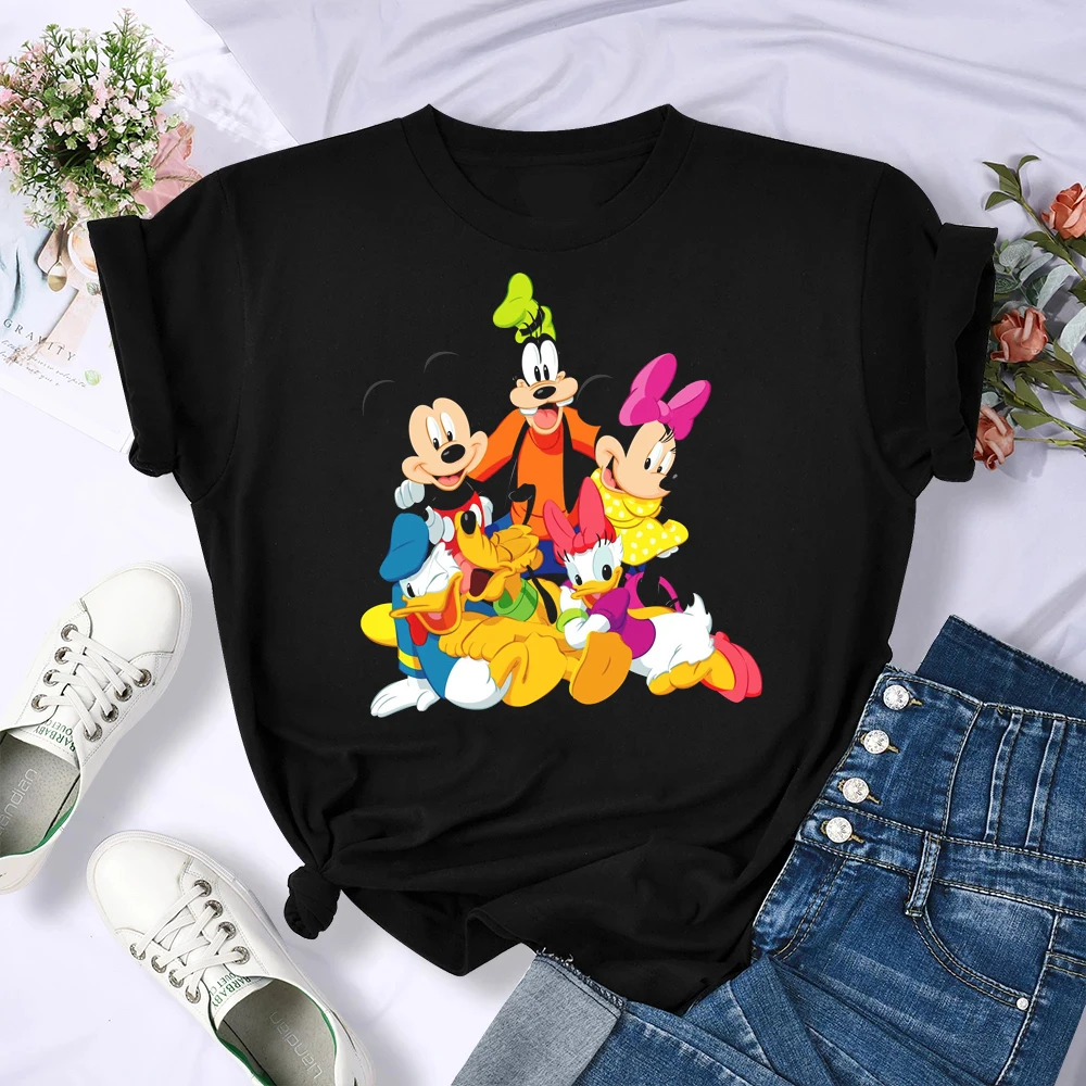 Disney 2025 New Popular Kawaidi Disney Print T-shirt Cartoon Loose Plus Size Women's Fun Top Fashion Women's Wear