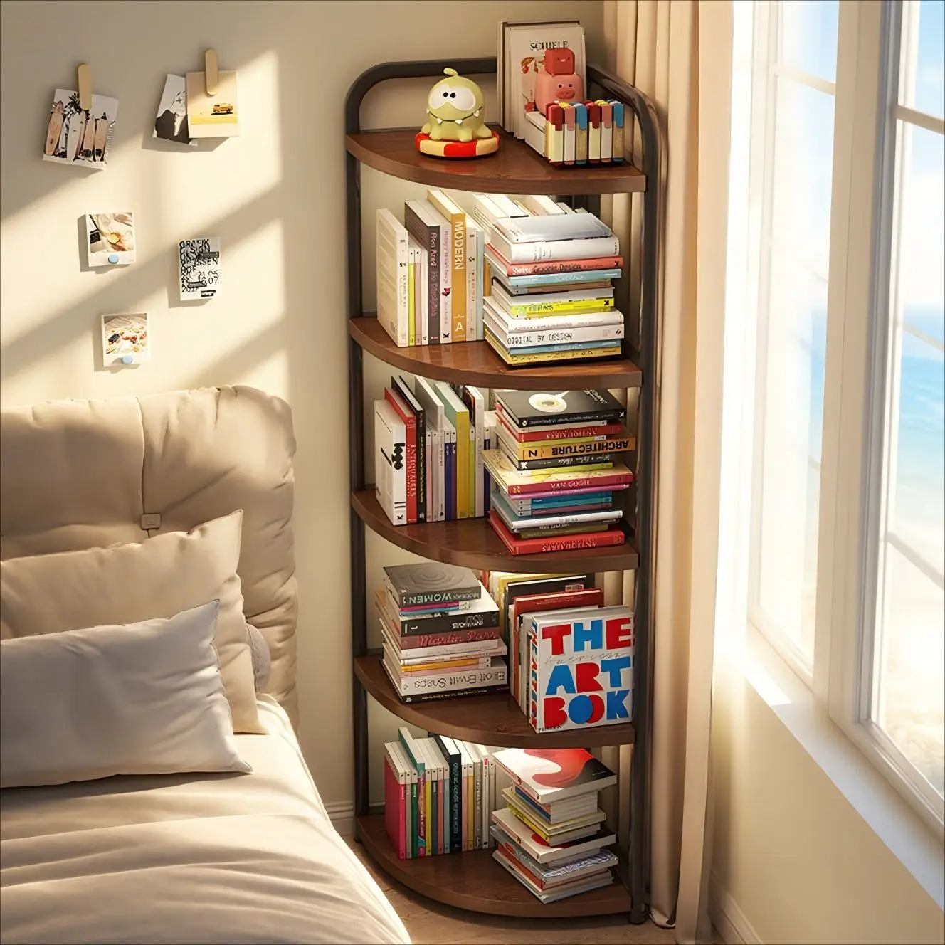 

Home Bedroom Floor Storage Layered Small Bedside Table Books Sundries Shelf