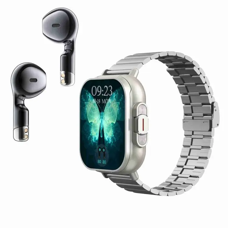 Reloj inteligente 2 en 1 de 2,01 pulgadas, pulsera de acero con auriculares y Bluetooth, compatible con monitoreo de salud/NFC, venta al por mayor