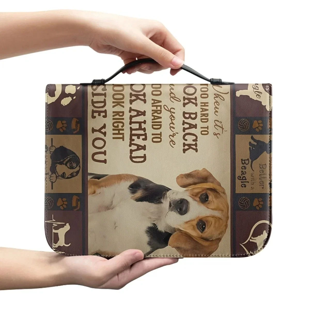 Fashion Dog Lover PU Leather Bag Beagle Dog Gospel Bag Old Poster Holy Cover Carrying Bag Storage Book Box New Hot Fashion