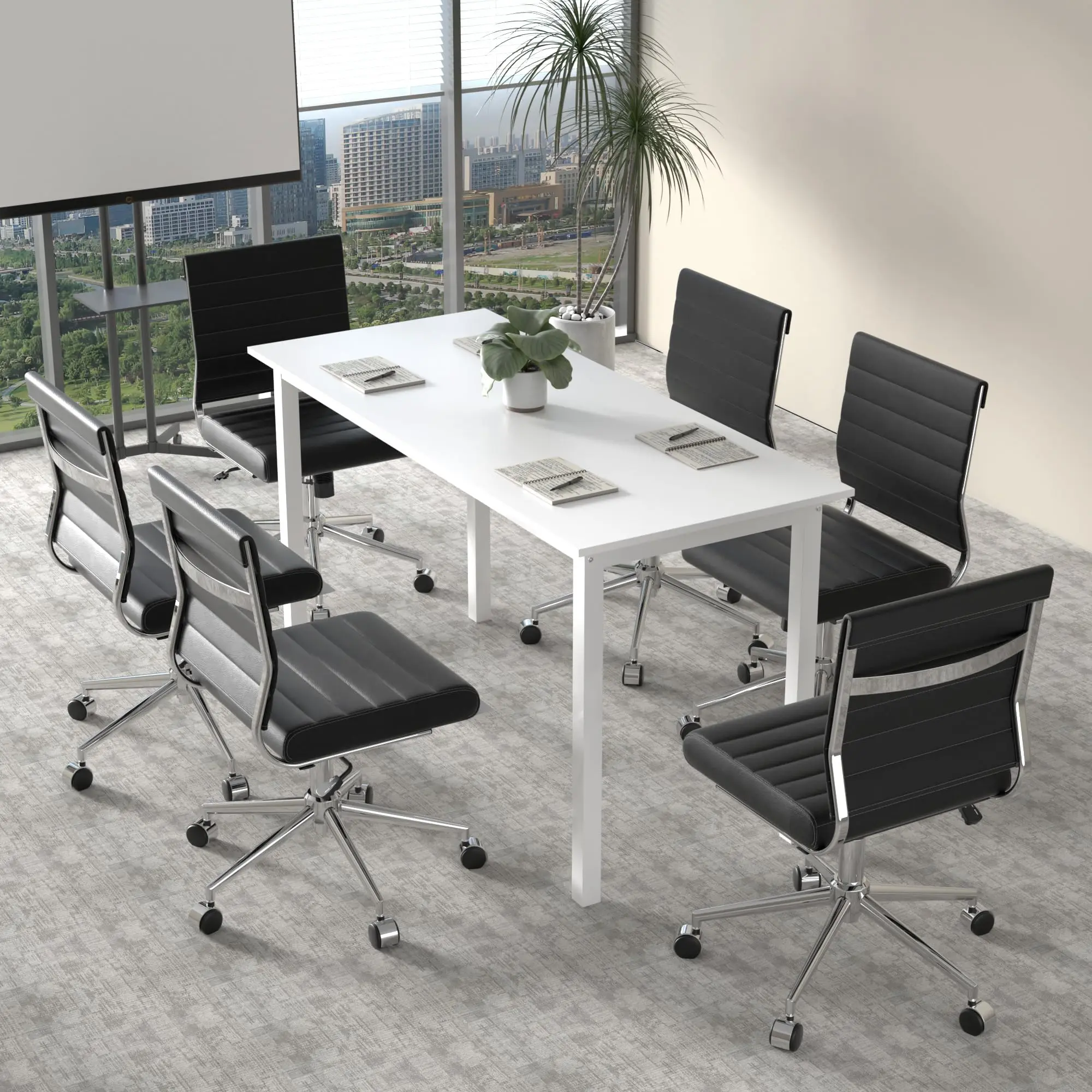 Armless Office Desk Chair, Mid Back Ergonomic Swivel Conference Room Chair, Adjustable Height PU Leather Home Desk