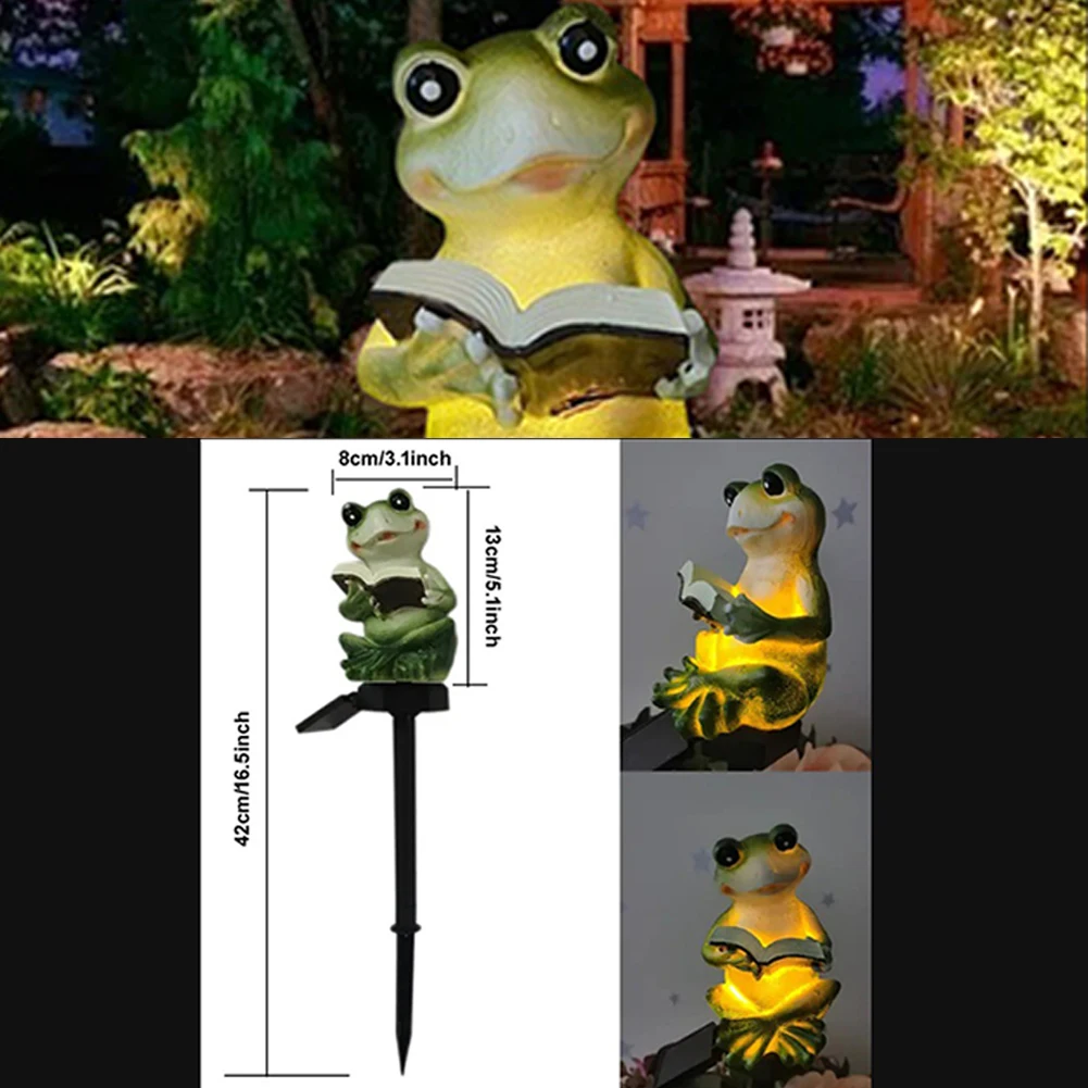 Lampe solaire à LED en forme de grenouille tenant un livre, lumière blanche chaude 62, artisanat en résine, décoration de la maison, cadeaux d'art de jardin