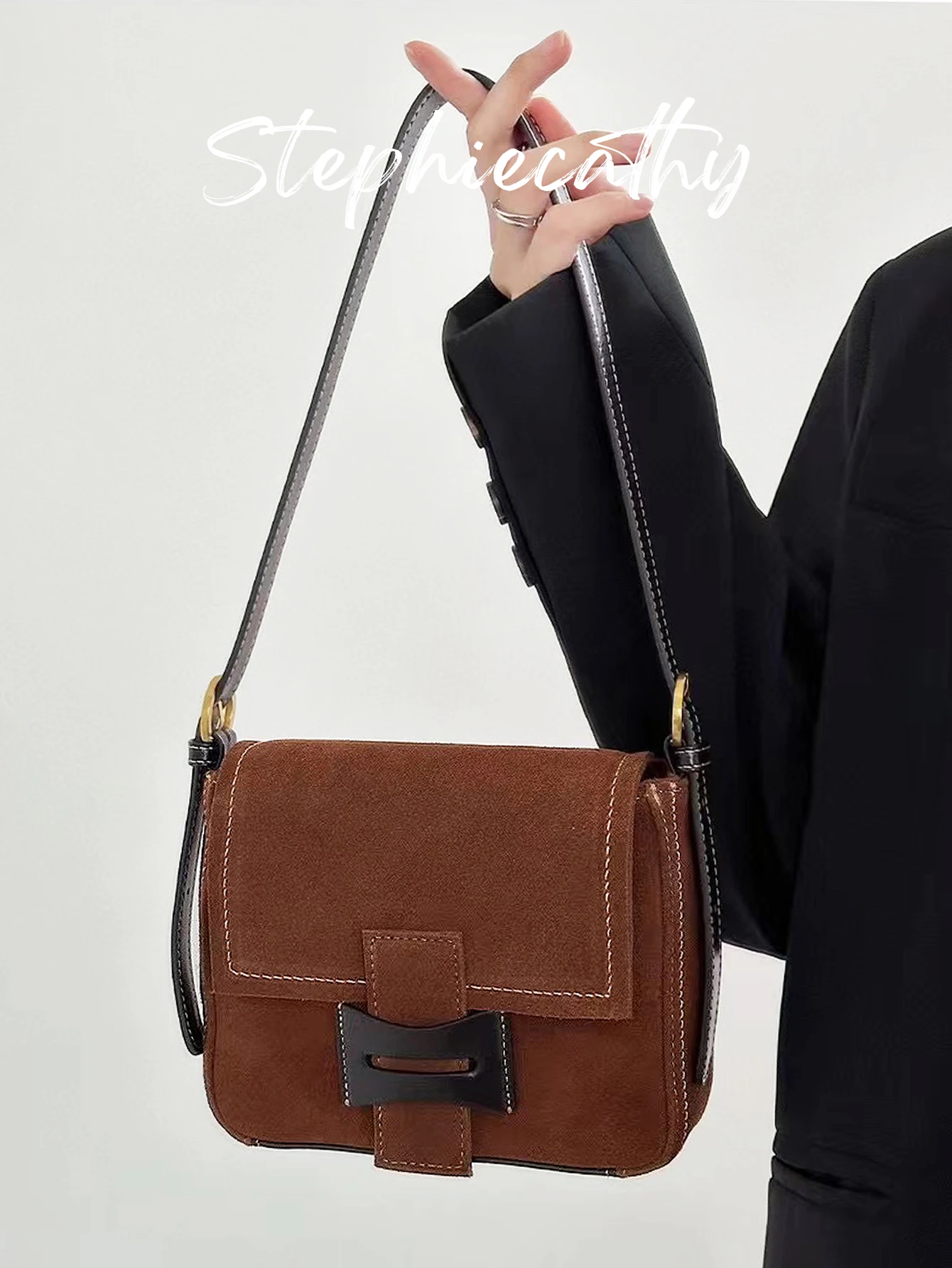 

SC Женская роскошная замшевая квадратная сумка на плечо из воловьей кожи, винтажная сумка с клапаном, уличный стиль, сумка через плечо, повседневная повседневная сумка