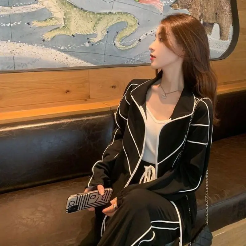 Women's Autumn Winter New Plush Tracksuit Matching Set Korean Elegant Long Sleeve Coat+Pants Two Piece Female Sportwear Suit