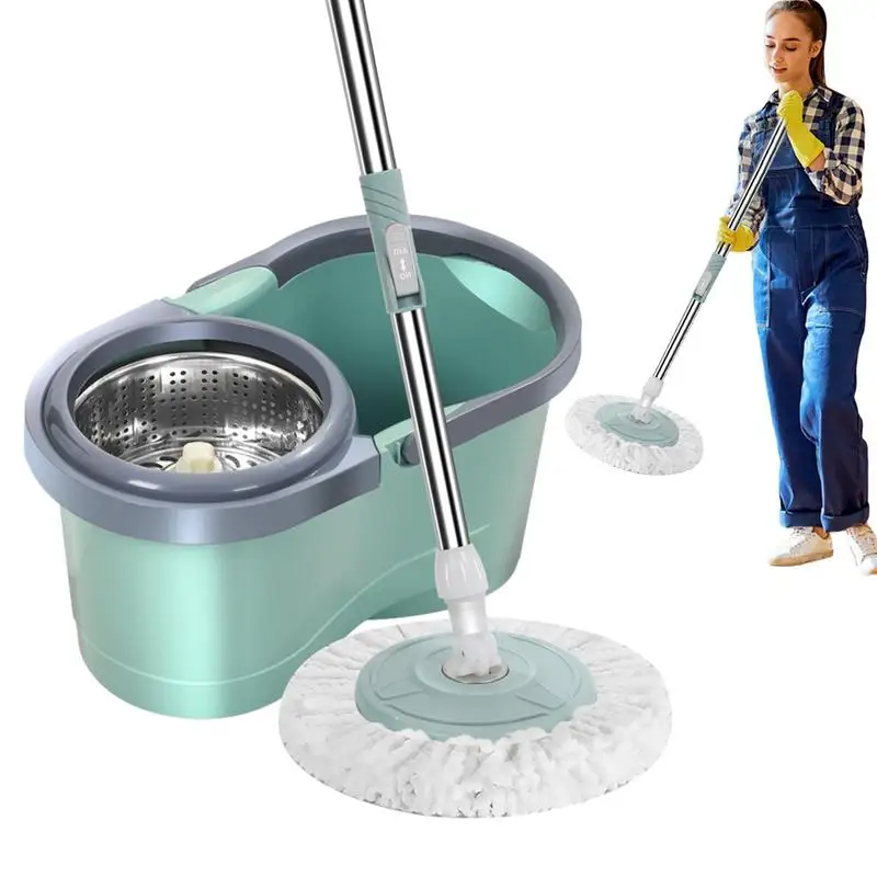 SpinMop and Bucket Set Automatic Floor Cleaning Household Cleaning Tools with Wringer for Kitchen Living Room Balcony