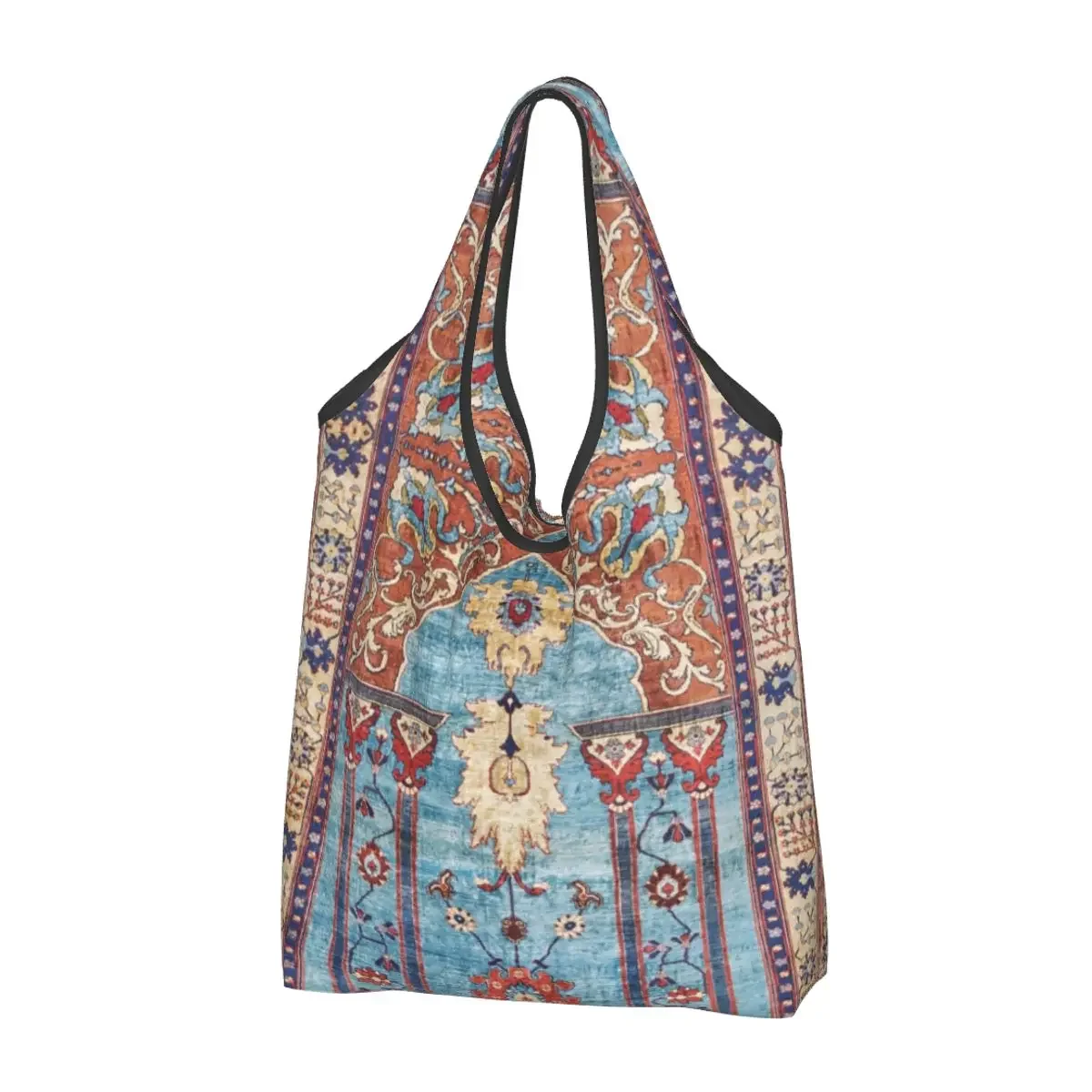 Recycling Antique Persian Silk Rug Shopping Bag Women Tote Bag Portable Bohemian Persian Style Grocery Shopper Bags