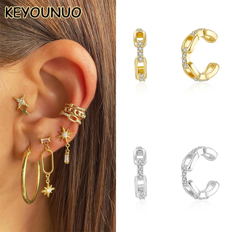 

KEYOUNUO Gold Silver Filled CZ Ear Cuffs For Women Zircon Fake Piercing Women's Clip Earrings Fashion Party Jewelry Wholesale