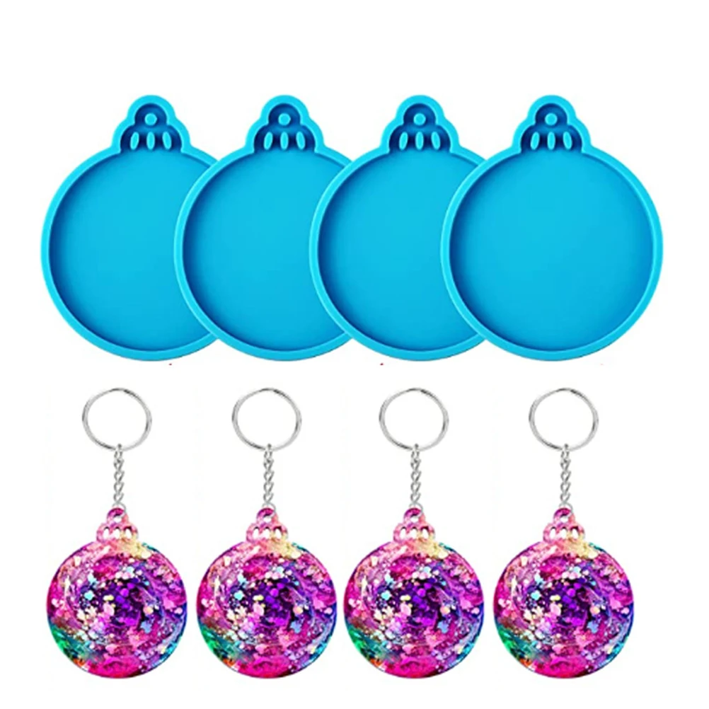 DIY Christmas Silicone Molds Keychain Ornament Mold Round Shape Epoxy Resin Pendant Mold With Hanging Hole Resin Craft Supplies