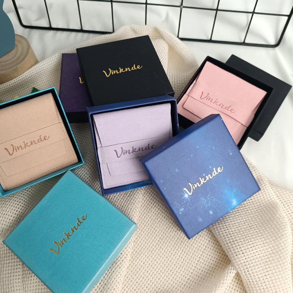 

Paper Gift Box Jewelry Packaging Pouches Custom Logo Microfiber Ring Bracelet Necklace Earring Wedding Travel Storage Case Bags