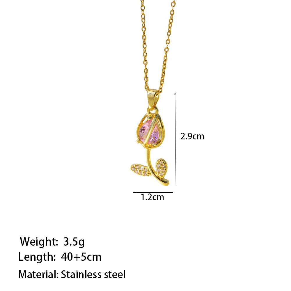 Fashionable Tulip Shaped Zircon Necklace for Women in Titanium Steel Material