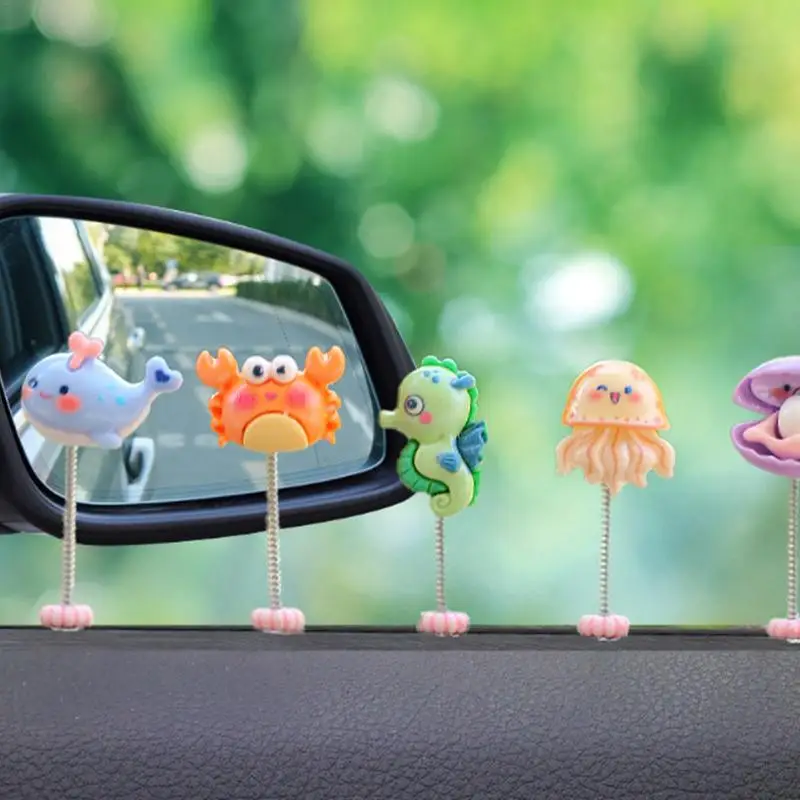 Mini Dashboard Decor 5 Pcs Sea Animal Miniatures Resin Cartoon Sea Creatures Ornament Bobblehead For Car Interior For Adults