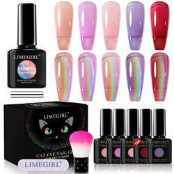 LIMEGIRL Colorful Cat Eye Magnetic UV Gel Nail Polish Set Nail Art Glitter Gel Varnish Semi-Permanent Soaking UV Gel Varnish