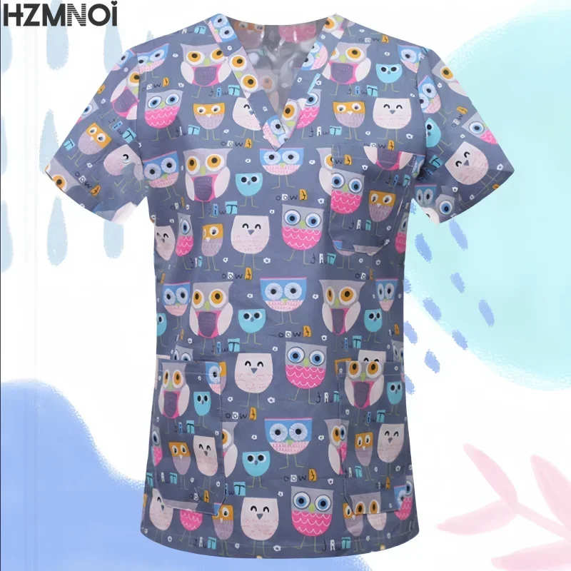 Nursing Scrubs Tops Women Working Uniform Blouse Short Sleeve V-neck Uniform Blusas Nursing Clothes Nurses Tunic Uniform