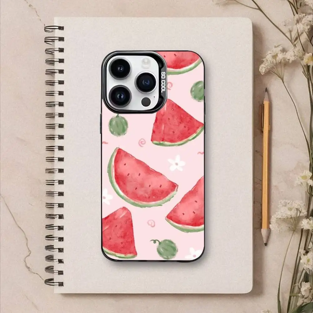 เคสโทรศัพท์ลายแตงโมสีดำ สำหรับ iPhone17,16,15,14,13,12,Pro Max  ชุบเงินด้านใน