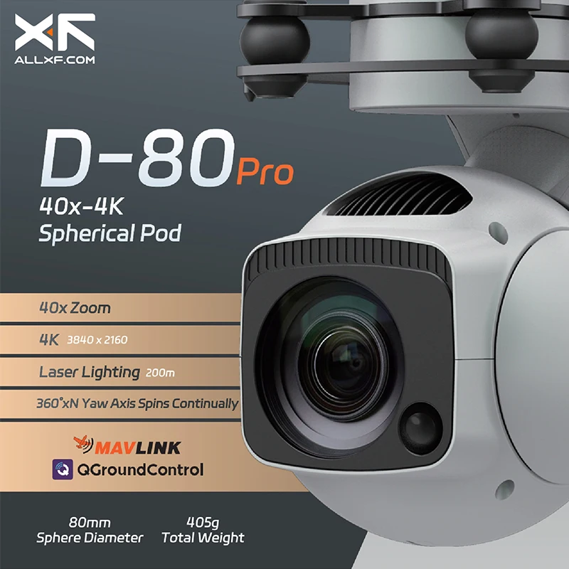 ALLXF D80pro Cámara con Zoom 30X y Gimbal de 3 Ejes, Gimbal Híbrido con Zoom para Drones, Cámara con Gimbal con Zoom