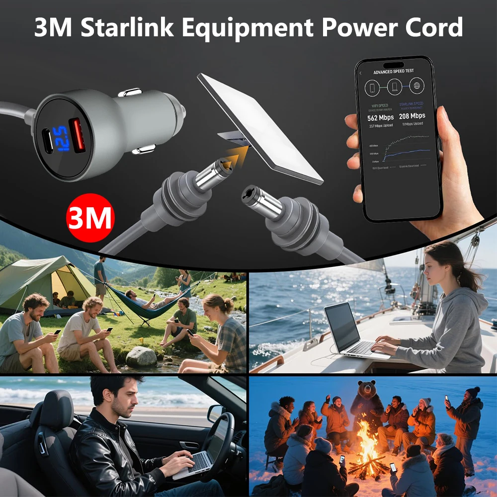 Waterproof Starlink Mini Power Adapter 12V-24V to 30V 2A Boost Converter QC3.0+PD Type C Mobile Phone Charger with Digital Voltm